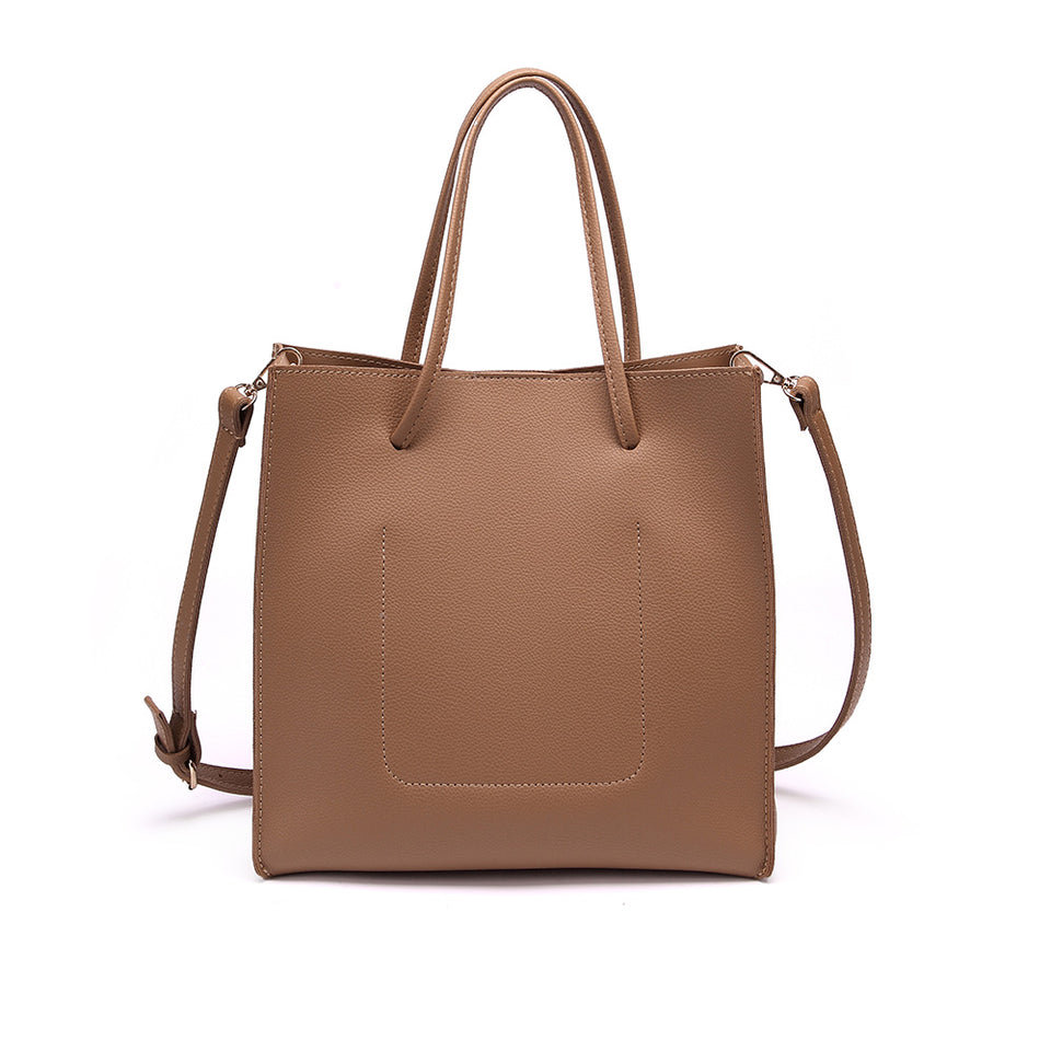 2-in-1 faux leather shopper bag in Brown