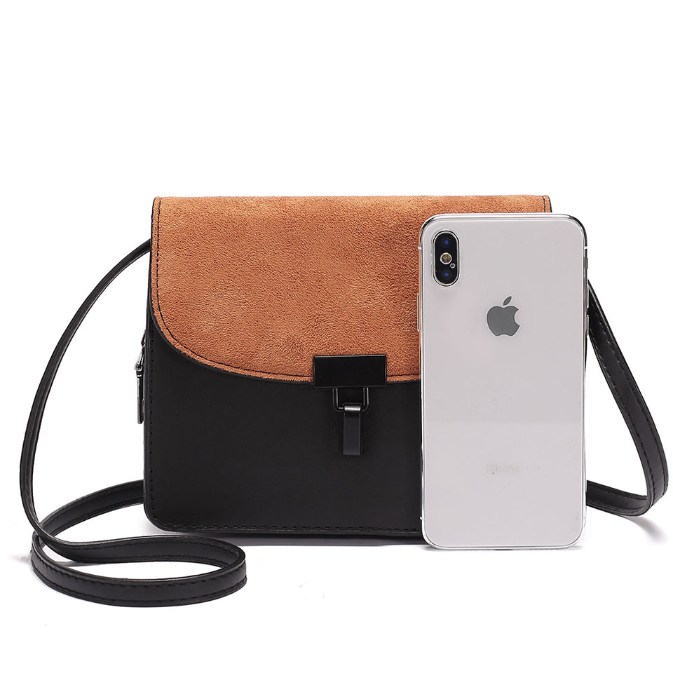 Colourblock faux suede leather crossbody bag in Brown