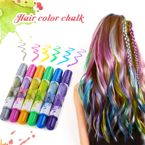 6PCS Hair Color Chalk, DIY Temporary Hair Dye for Both Children & Adults, Safe Material, Non-Toxic