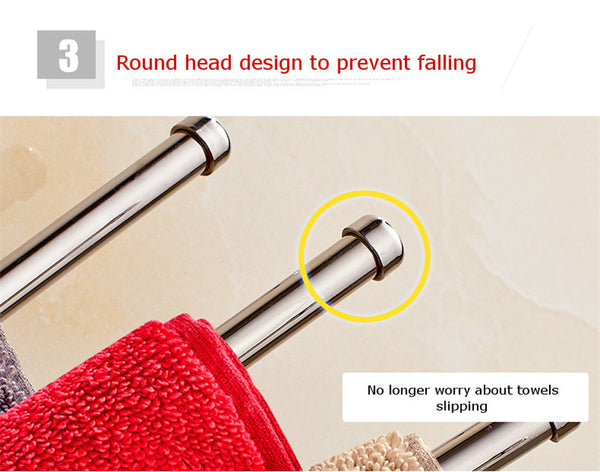 Stainless Steel No Drilling Towel Rack 3/4 Rods with Hooks Movable Towel Bar
