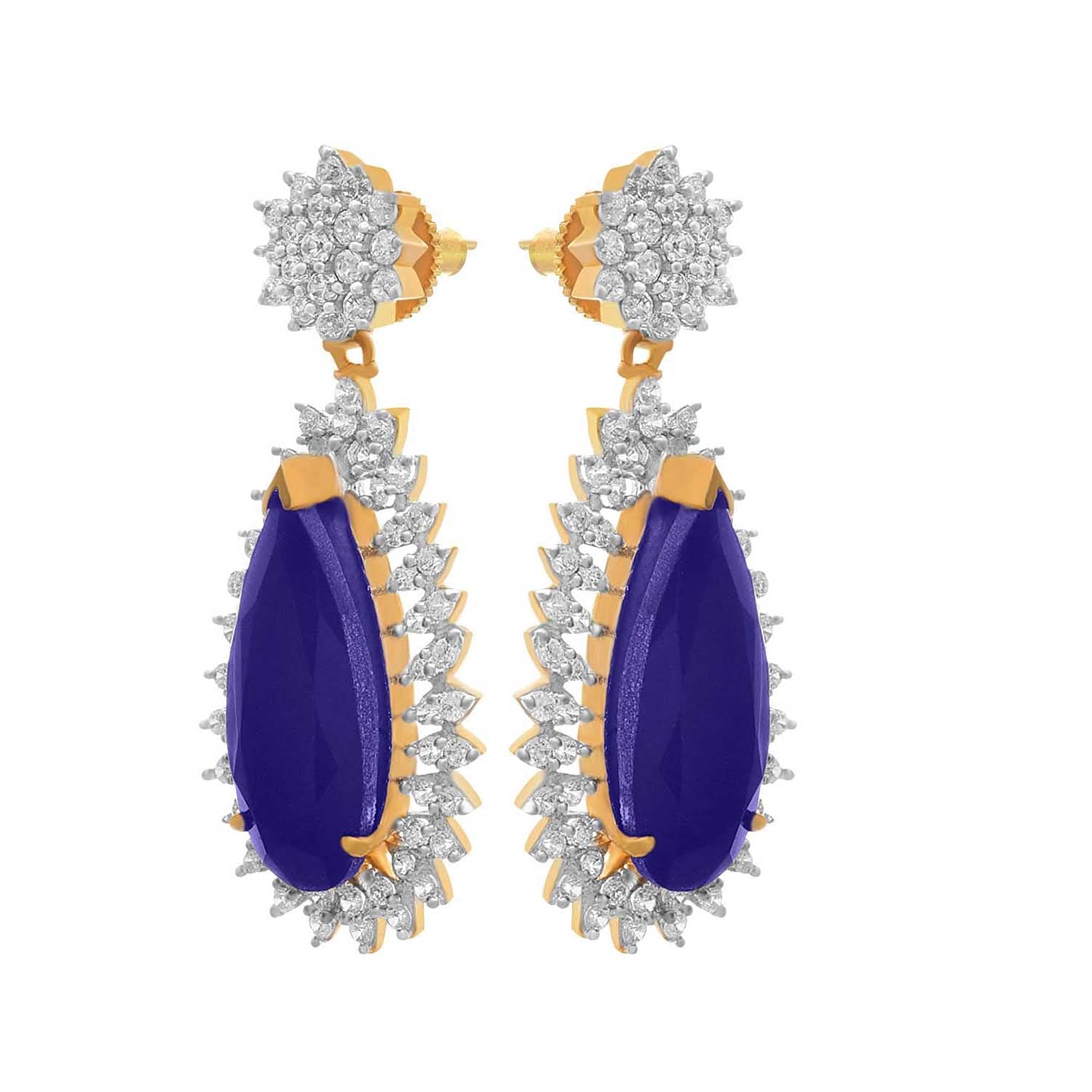 JFL- Fusion Ethnic One Gram Gold Plated Cz American Diamond Blue Designer Earring for Women & Girls
