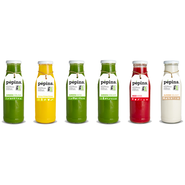 Pepins Cure 2 Juices Green Crush Green Kick Green Dream Tcha-tcha-tcha Red Kiss Almond Delight