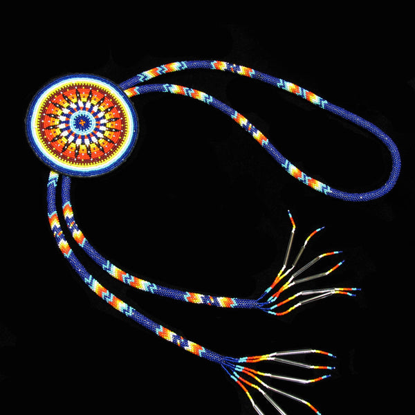 Navy and Yellow Fully Beaded Bolo Tie Navy and Yellow Fully Beaded Bolo Tie