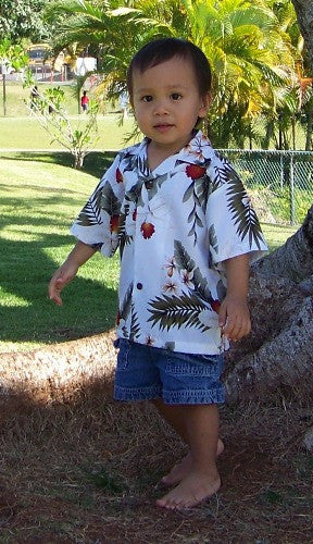 Two Palms Boys Shirt Hawaiian Orchid in White