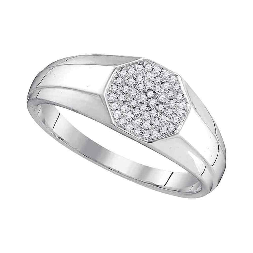 10K White Gold Mens Round Diamond Octagon Cluster Ring 1/6 Ct