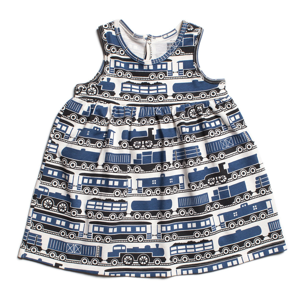 Oslo Baby Dress - Trains Navy