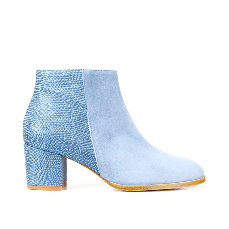 Ana Ankle Boot <b>Denim Suede and Blue Lizard Embossed Leather</b>