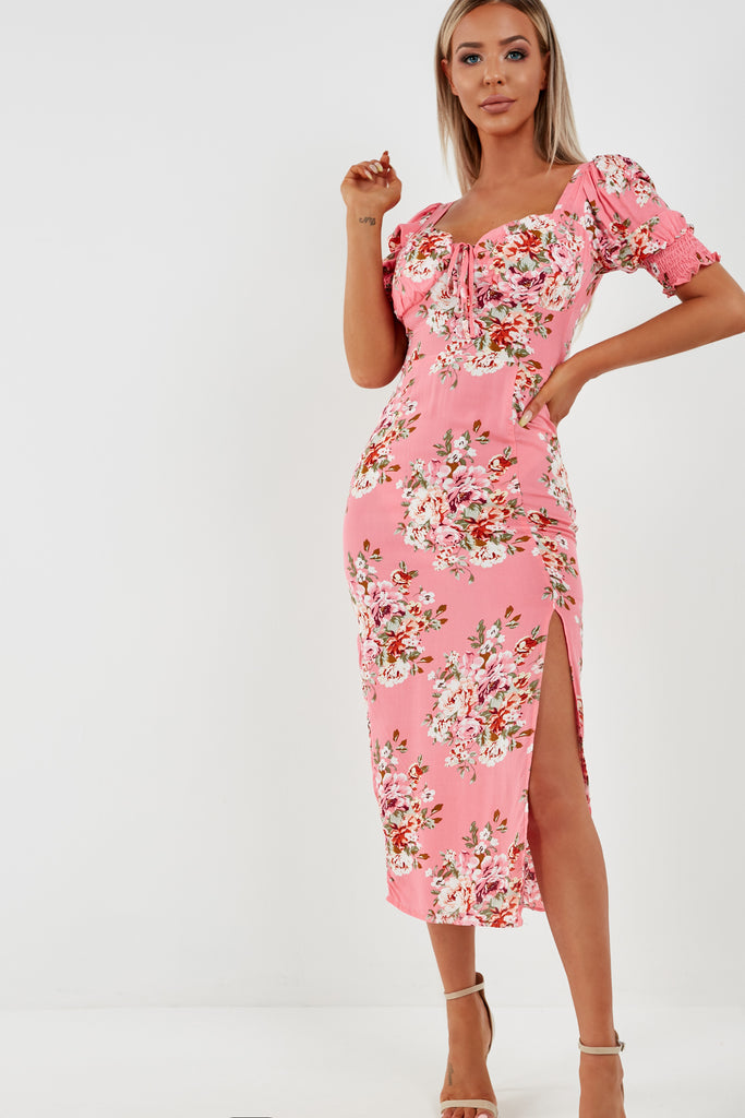 Essie Pink Floral Midi Dress