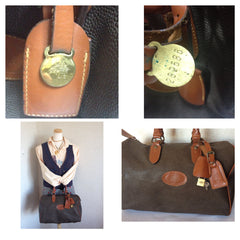 Vintage Mulberry khaki green scotchgrain duffle purse with brown leather trimmings. Unisex use for daily use. work school bag. Speedy style.