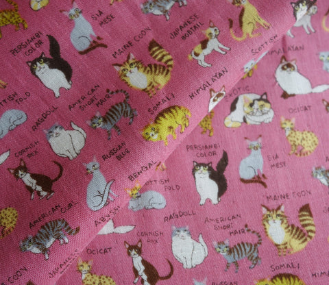 All Kinds of Cats - Pink - Japanese Double Gauze Fabric