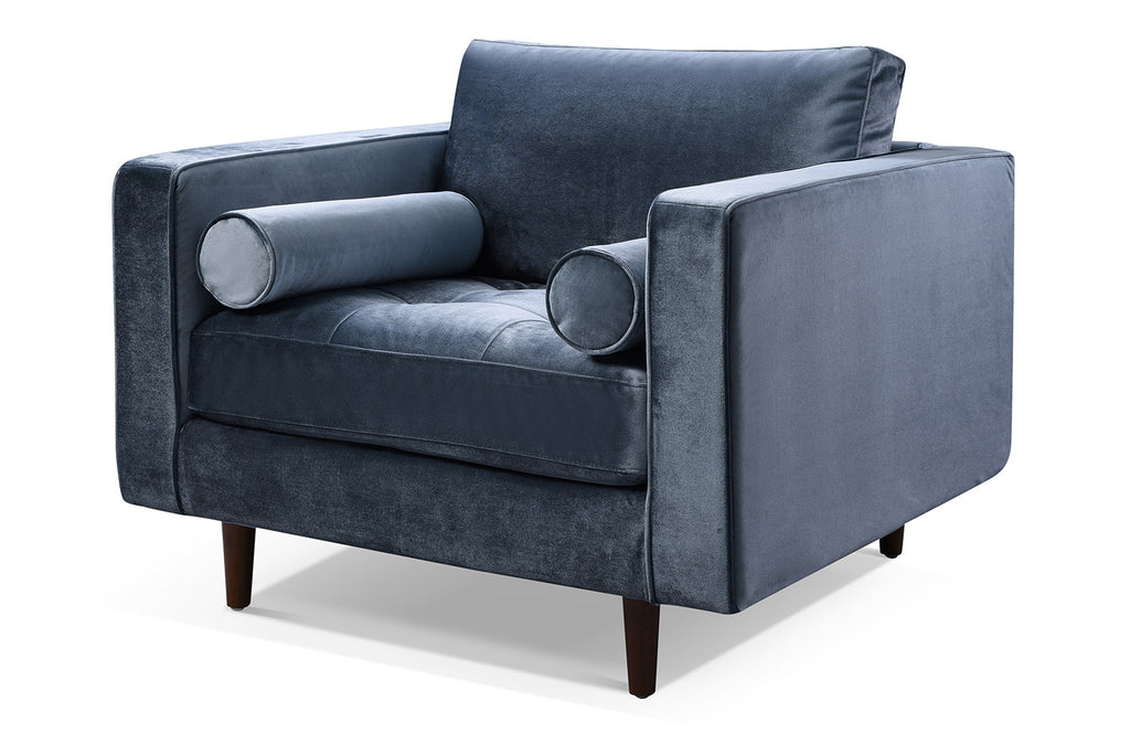 Fauteuil Vardo velours bleu orage de profil SV-482