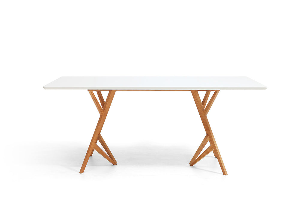 Table de salle à manger design blanche en bois Bâle Dewarens de face