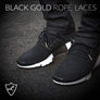 Laced Up Laces | Black gold rope shoelaces | Gold aglets | Gold lace tips | Metal aglets | Gold tip shoelaces
