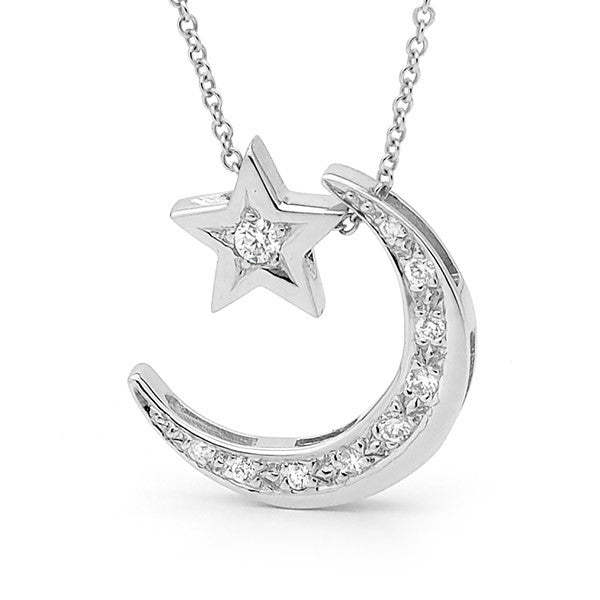White Gold Diamond 'Moon & Star' Necklace