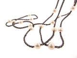 Light Grey Woven Silk Freshwater Long Pearl Necklace