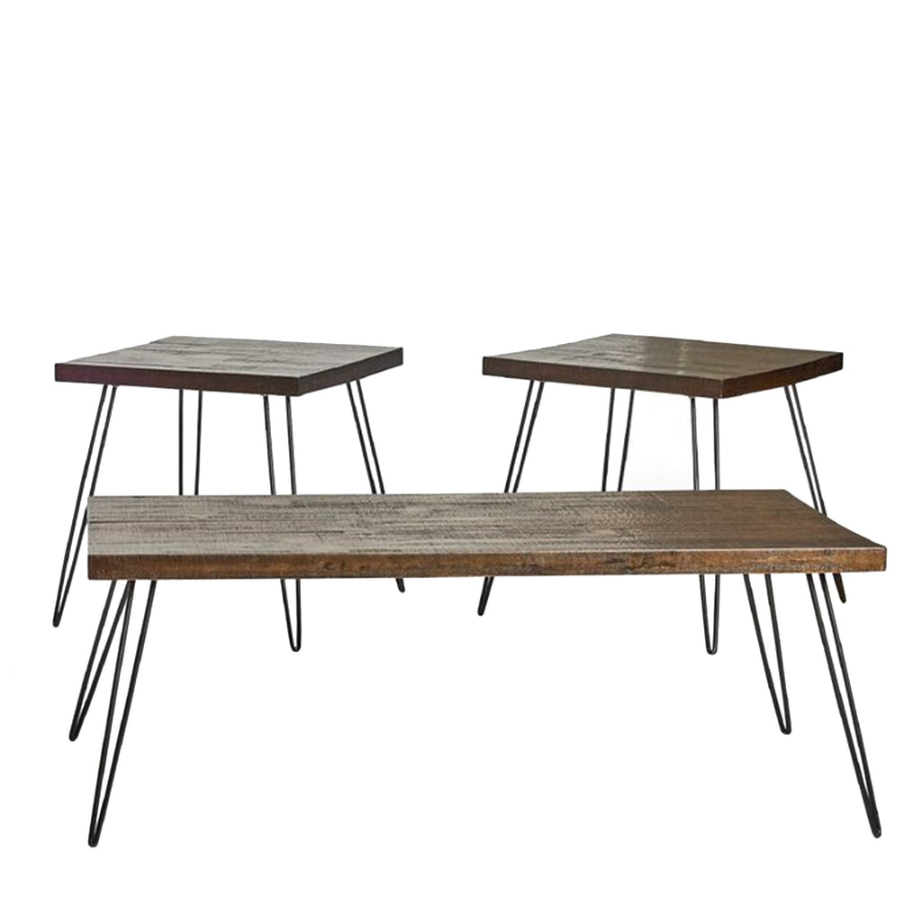 Distressed Natural Wood 3-Piece Occasional Table Set