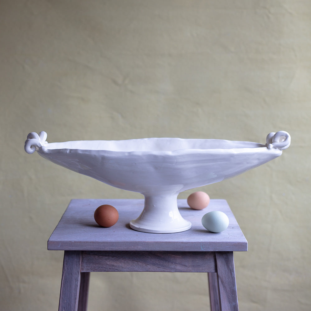 White Earthenware Long Pedestal Bowl #7280