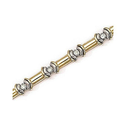 14kt Two Tone Diamond and Gold Wide Bar Bracelet 1 ct TW