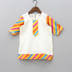 Pre Order: Off-White Multicolour Kurti And Churidar