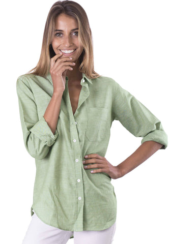 Febe Turquoise, Casual linen shirt with roll-up tabs