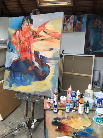 studio easel with painting heatwave