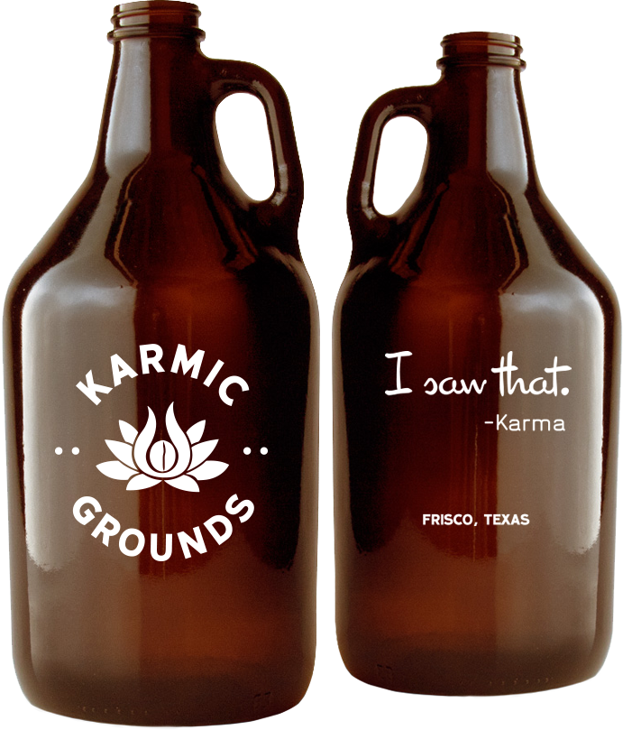 Karmic Grounds beer growlers