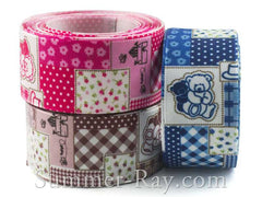 Cottage Teddy Bear Printed Satin Ribbon 25 mm - 15 yards