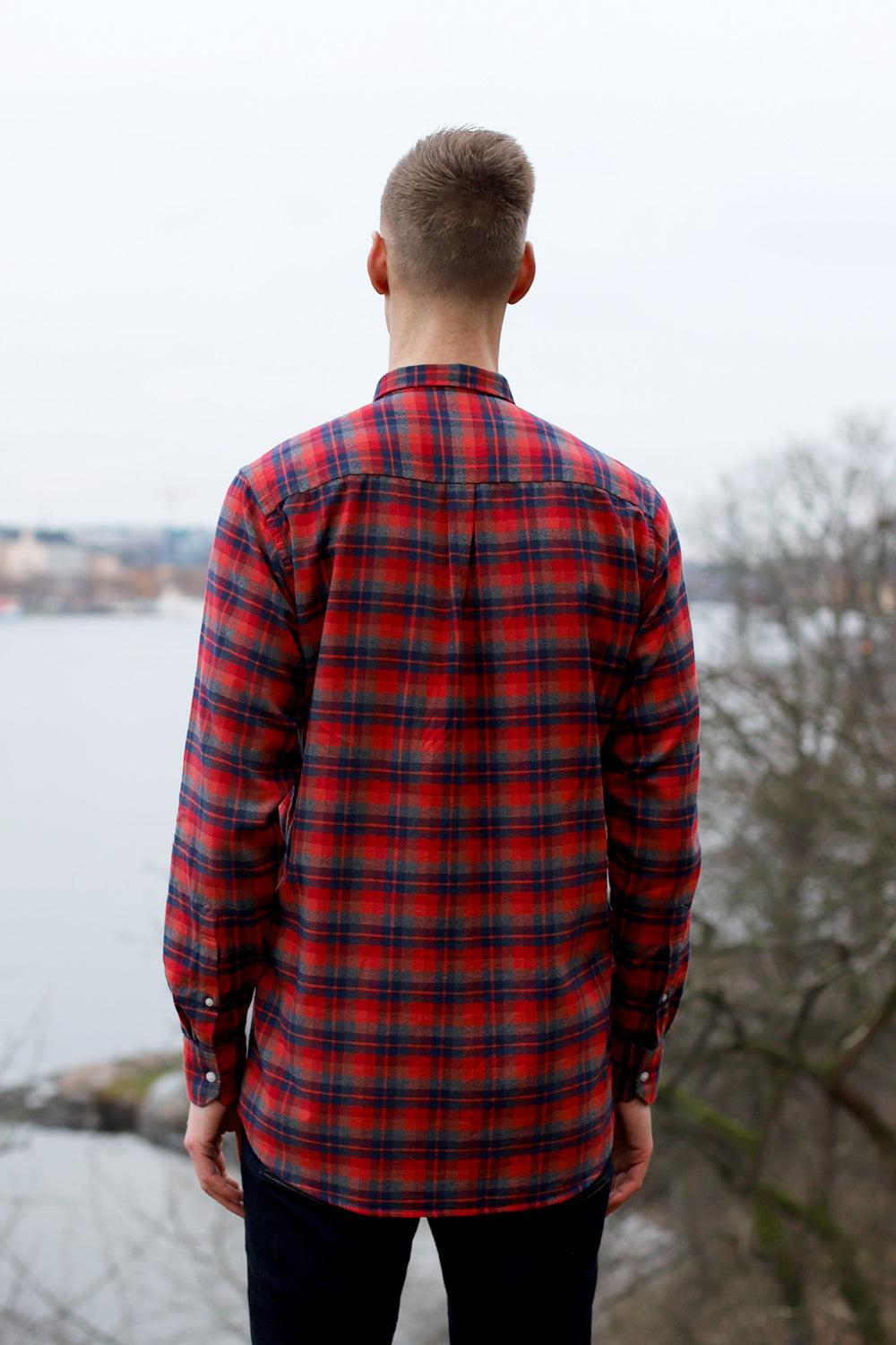 Long Red/Blue Combed Cotton Shirt