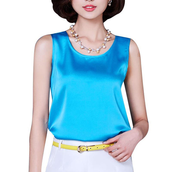 14 Colors Women Tank Top Bright Silk Loose Chiffon Vest Solid Sleeveless Camisole Sexy Top Shirts Women Thin Vest Bralette Cheap