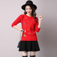 Free Shipping New Fashion 2017 Autumn Winter for womens Cashmere sweaters loose Warm Knitted Sweet Chrismas Pullovers sweaters