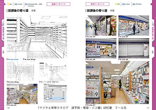 Digital Scenery Catalogue - Manga Drawing - Commuting to Schools, Bus Stops and Train Stations - Incl. CD