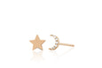 Gold Mini Star & Diamond Mini Moon Stud Earring