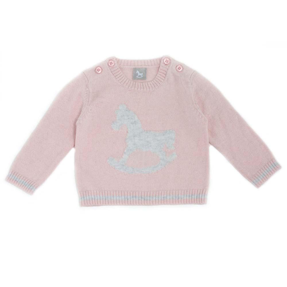 Rocking Horse Jumper - pink & soft grey