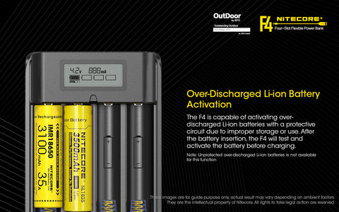 Nitecore F4 Four Slot Flexible Power Bank is a over discharged Li-ion Battery Activation.