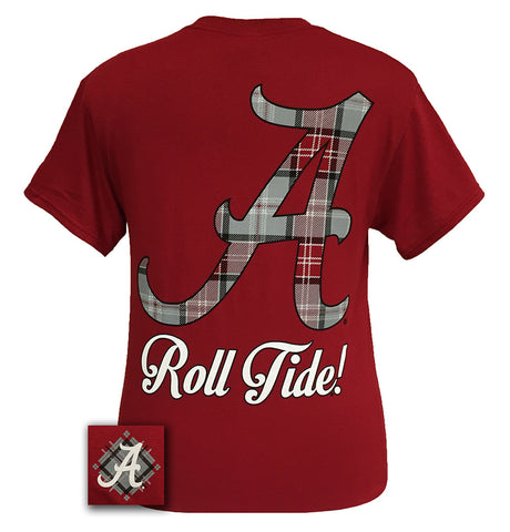 Alabama Crimson Tide Big Plaid Logo State Girlie Bright T Shirt - SimplyCuteTees