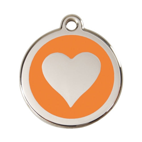 Red Dingo Heart Enamel Stainless Steel Dog ID Tag Orange Large