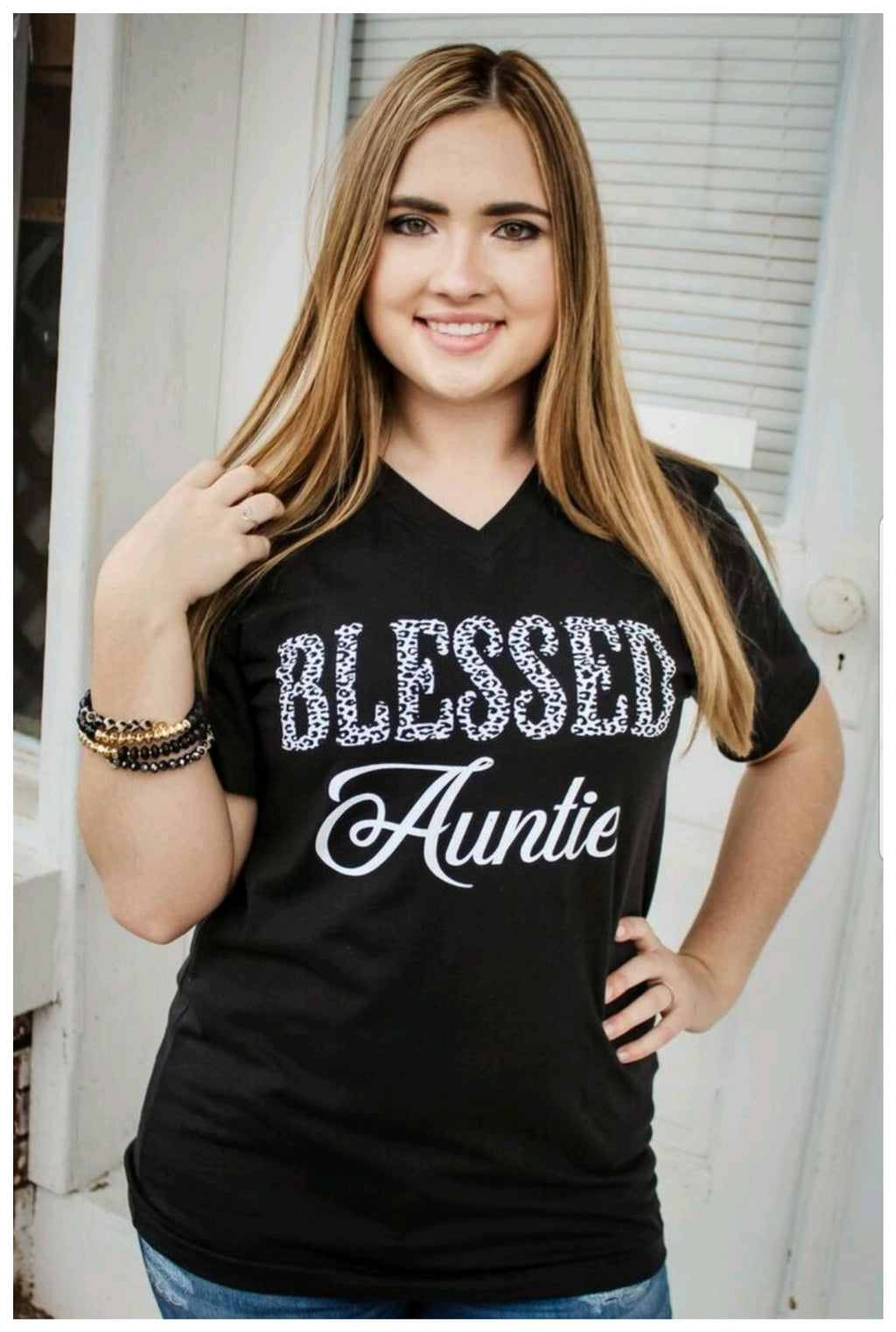 Cheetah Blessed Auntie V-Neck