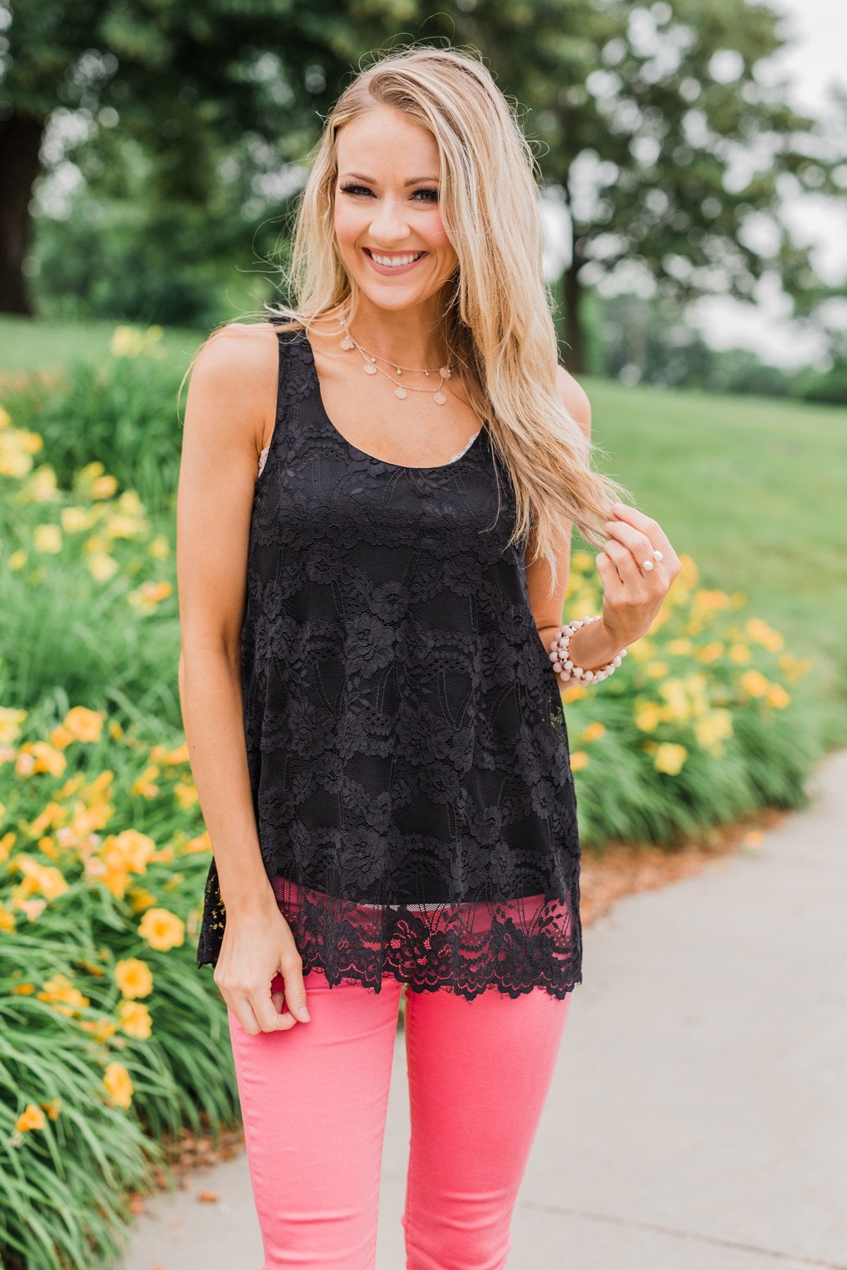 Dance With Me Geo Pattern Tank Top- Navy & Pink