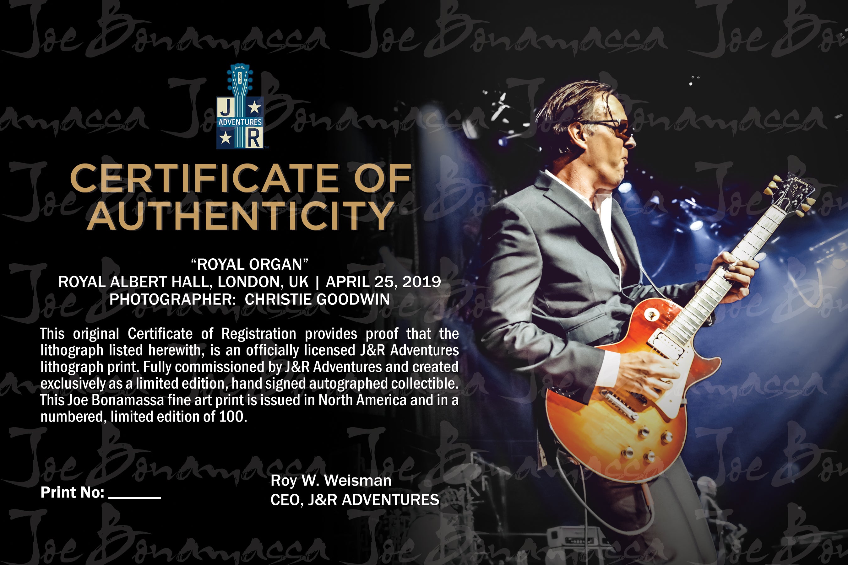 #35 "Royal Organ" JOE BONAMASSA Collectible Litho (UNFRAMED - INTERNATIONAL ONLY)