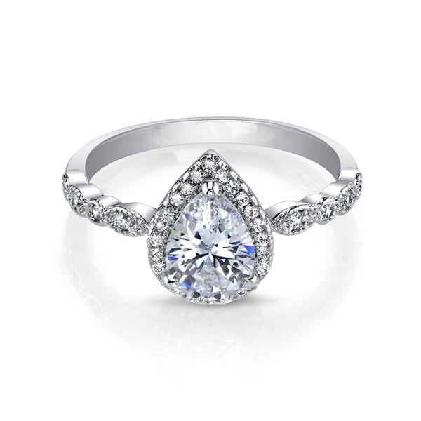 Silver Ring with Pear Swarovski Crystal Center Stone and Halo