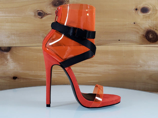 So Me Zuleyma PCV Orange 5" High Heel Ankle Shoes Boots