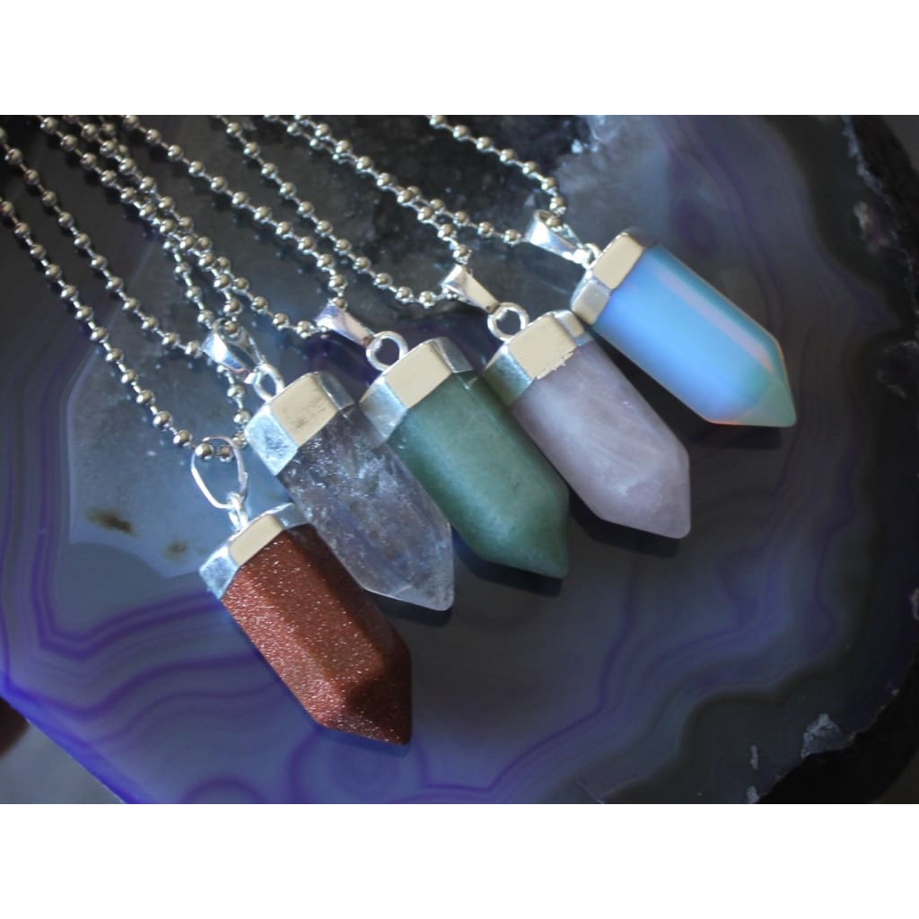 SILVER DIPPED GEMSTONE Point Necklace - Healing Crystal Necklace - Necklaces