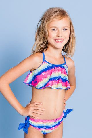 Mixed Pattern Flounce Bikini Set, mint