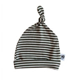Newborn Baby Knotted Hat | Olive Green & Ivory Micro Stripe