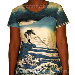 FISHERMAN Ukiyoe Old Man Japan Art Print Cap Sleeve T Shirt Misses S M L XL
