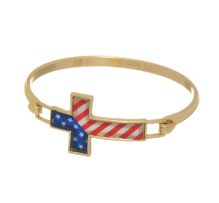 Gold Cross Bracelet W/ American Flag