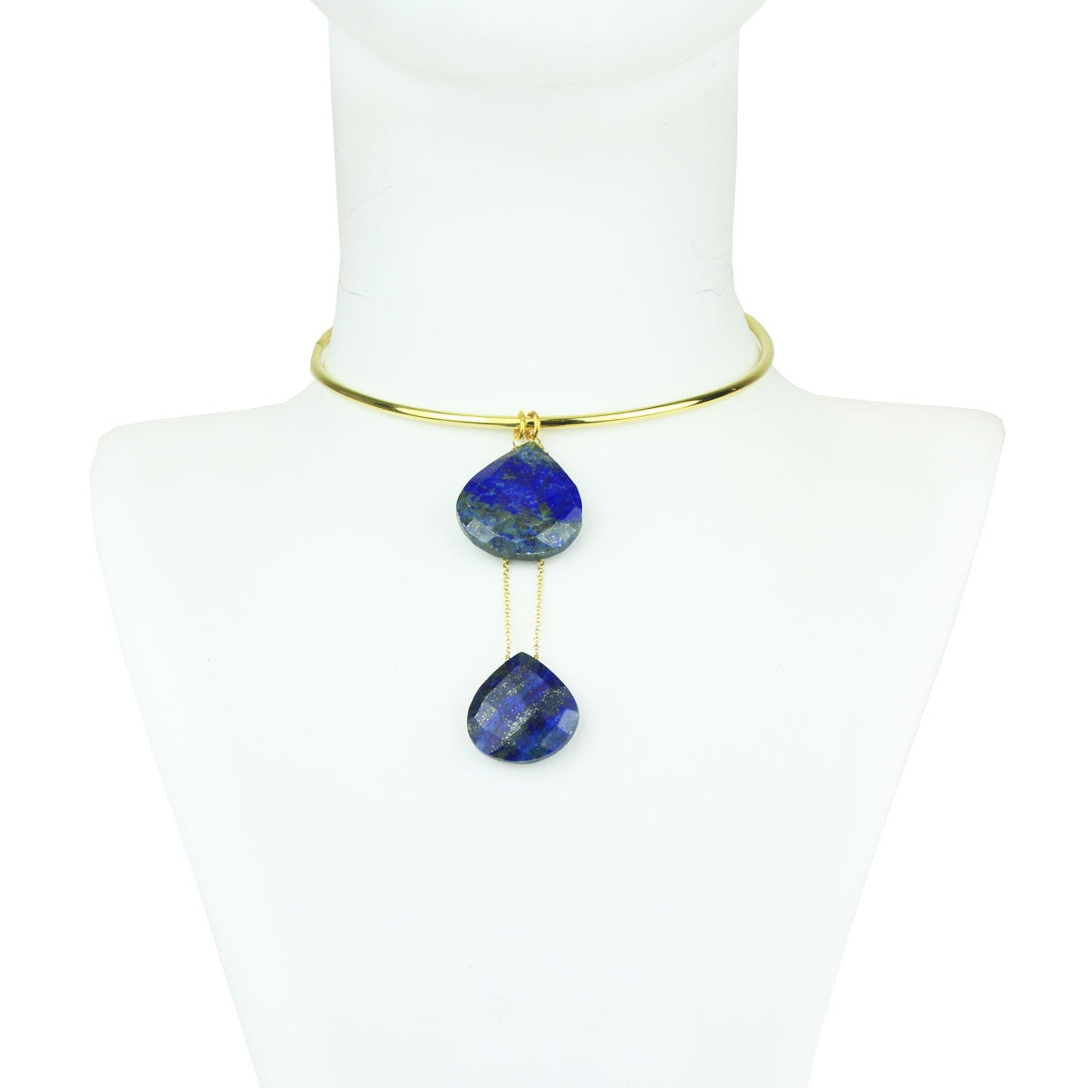 Selene Gold Plated 925 Sterling Silver Collar Necklace with Lapis Lazuli Drops