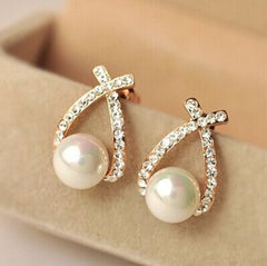 Swiss Crystal Faux Pearl Stud Earrings