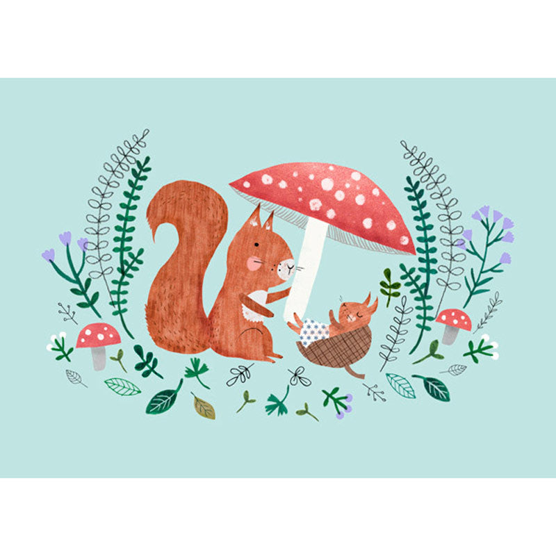 Baby Squirrel postcard or mini print by Rebecca Jones for Petit Monkey