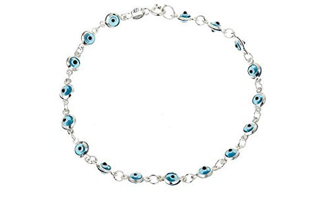 Ben & Jonah 925 Sterling Silver Evil Eye 8 inch Bracelet - Lt. Blue